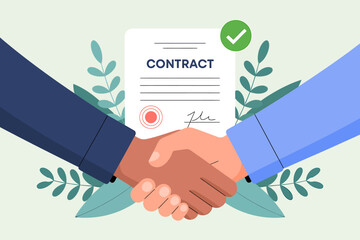 Business partnership agreement handshake deal signed contract approved business deal and success concept