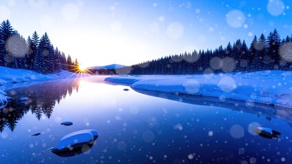 Winter Serenity - A Frozen River Landscape at Sunset.