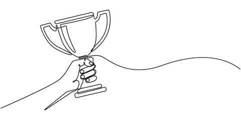 Continuous one line drawing of trophy cup competition, Trophy continuous line drawing. Achievement, celebration and award concept, Hand drawn one line vector, Editable stroke.