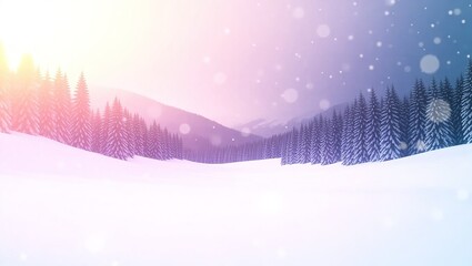 Winter Wonderland Landscape with Snow-Covered Trees and Soft Light.