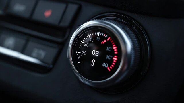 Car climate control dial displaying temperature settings and options  