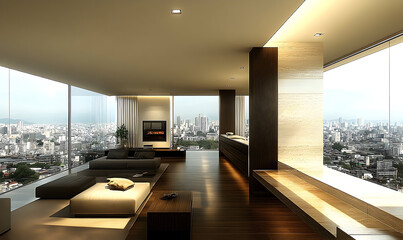 Modern city view apartment interior design
