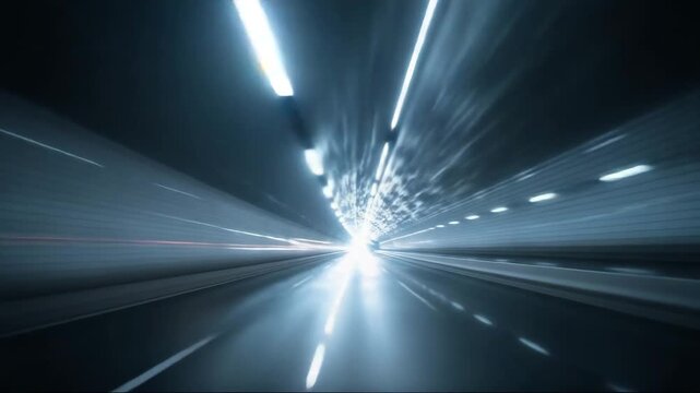 Dynamic motion blur depicting speed inside illuminated tunnel  