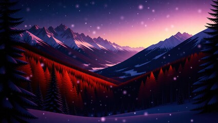 Winters Embrace - A Serene Mountain Landscape at Dusk.