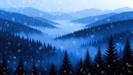 Winters Embrace - A Serene Mountain Landscape in Blue Hues.