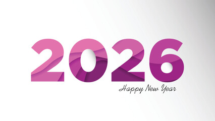 Happy New Year 2026 Background Template. Holiday Vector Illustration of Paper Cut Numbers 2026. 2026 Paper Cut Background Festive Poster or Banner Design