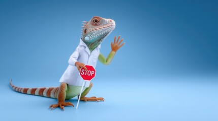 Lizard Doctor Holding Stop Sign Illustration