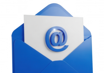Blue envelope with at symbol isolated on a transparent background