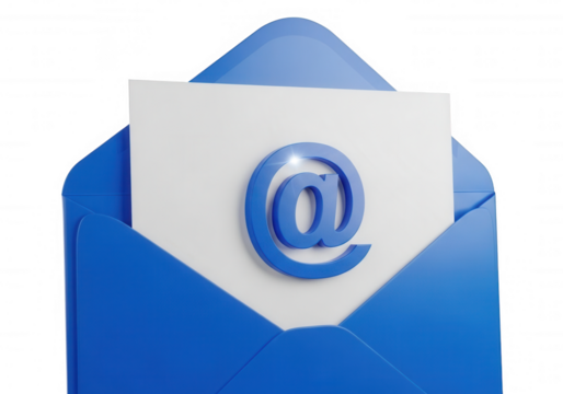 Blue envelope with at symbol isolated on a transparent background - Powered by Adobe