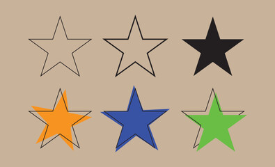 Obraz premium Six stars in various colors and styles on a brown background