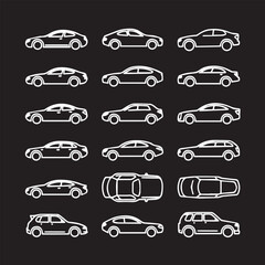 stylized car silhouette grid set of vector icons for automotive design and classification ai eps jpeg png