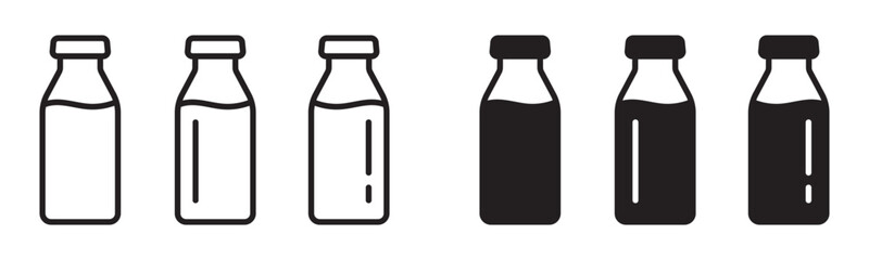 Milk Jar and Bottle Icon Set – Dairy Drink, Farm Product, and Beverage Symbols, Flat Vector Illustration