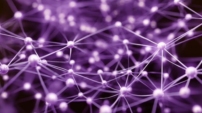Abstract purple network design with nodes and connections representing technology concepts - Powered by Adobe