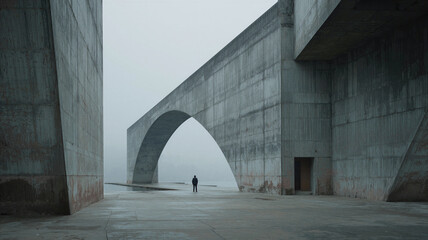 Solitary Man Under Massive Concrete Arch – Minimal Architectural Photography