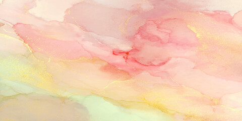 Abstract pastel watercolor background with gold accents.