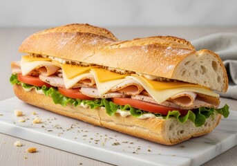 Artisan Turkey & Cheese Baguette &mdash; Deli-Style Sandwich with Lettuce & Tomato