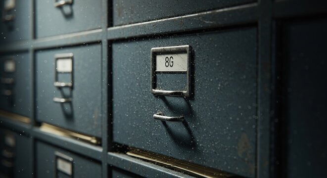 Close up of a filing cabinet drawer labeled with a numeric code