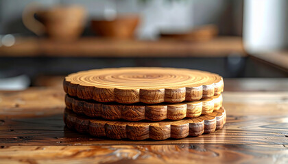 Wooden Coasters Stacked on Table