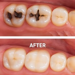 Dental filling before and after comparison of cavities treated
