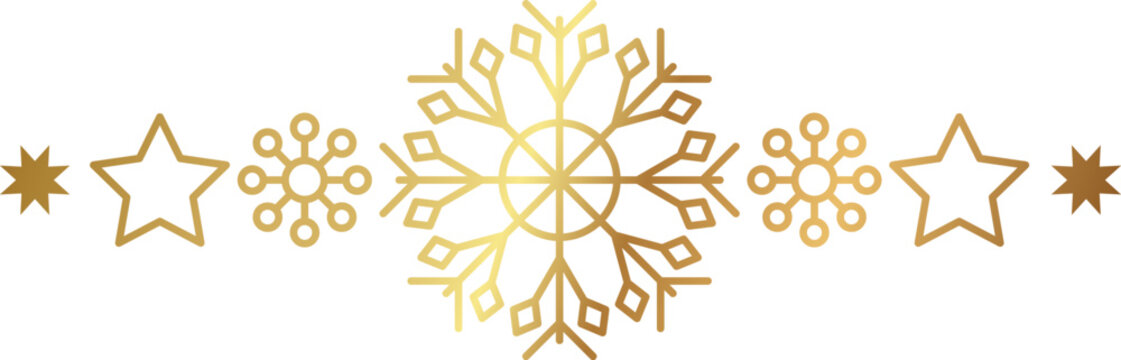 Gold snowflake border. Winter Christmas design decoration.