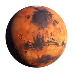 Naklejka premium Realistic depiction of the planet Mars, showcasing reddish surface details and polar ice cap
