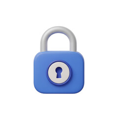 Blue padlock isolated on transparent background, representing security, privacy, and protection in 3d rendering