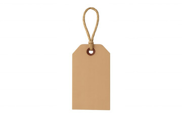 Blank cardboard price tag hanging, empty retail label with string for sale promotion or discount message