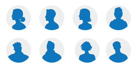 Profile avatar icons set, silhouette profile icons, placeholder user images, default user profile picture, flat vector avatar placeholders for apps and websites. woman and man silhouette avatars .
