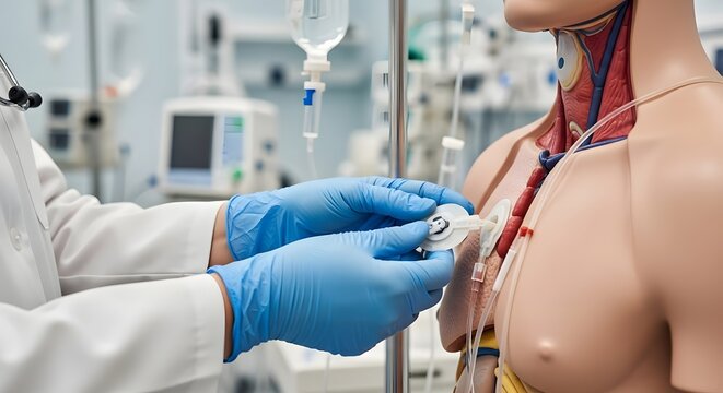 Medical Student Doctor Practice With Mannequin In Simulation Lab