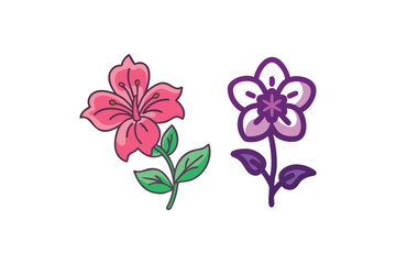 Two colorful cartoon flowers with green stems and delicate petals shown