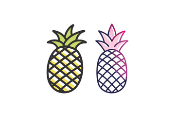 Fototapeta premium Two stylized pineapples in contrasting colors a graphic illustration
