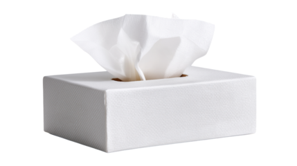 White tissue cardboard isolated on white background or transparent png, soft disposable paper sheets neatly packed in rectangular box.