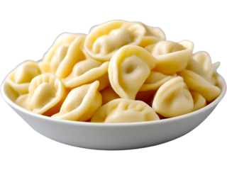 Traditional dumplings served on blue plate isolated on transparent background, ideal for food, recipe, and restaurant design visuals.