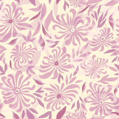 Floral pattern with leaves. Flower seamless wallpaper. Festive pink background