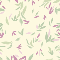 Floral pattern with leaves. Flower seamless wallpaper. Festive pink background