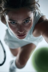 Female Tennis Player in Action with Dynamic Close-Up. Tennis Player Hitting Ball