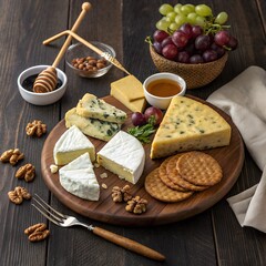  Gourmet Cheese Platter with Nuts and Grapes Display
