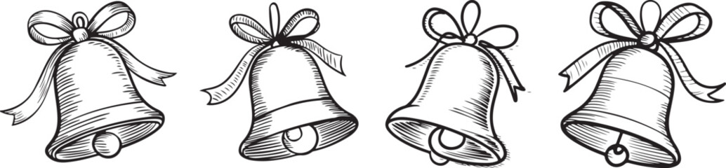 Wedding black bells set. Liberty Bell Silhouettes Liberty Bell EPS Vector Liberty Clipart. wedding black bells set. Christmas Jingle Bells Set. Vector Illustration. Isolated on white background. 