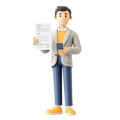 Obraz premium Person with document and phone, clear bg