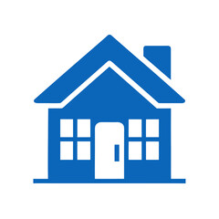 Illustration of a simple blue house with white door on transparent background