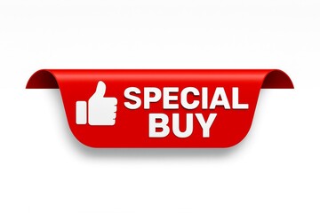 Bright red special buy tag with a white thumbs up icon and clear text indicating a good deal