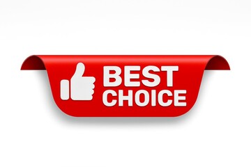 Red banner with a white thumbs up icon and the words best choice signifying a top recommendation or excellent selection