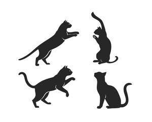 Elegant black cat silhouette collection in various poses for design and illustration projects showcasing feline grace and mystery
