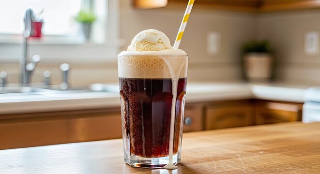 Retro Root Beer Float Effervescent Glass With Scoop of Vanilla Ice Cream