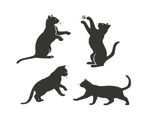 Collection of Black Cat Silhouettes on White Background Playful Kitten Poses and Cute Animal Illustrations