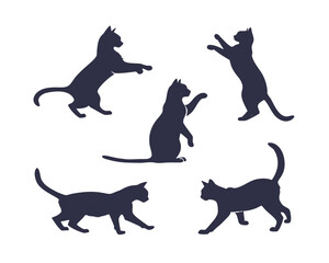 Collection of Cat Silhouettes in Various Poses Cute and Playful Feline Illustrations for Design Projects and Animal Lovers