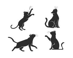 Black Cat Silhouettes in Various Poses on White Background Simple Elegant Vector Design