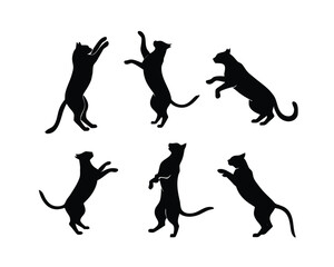 Playful Cat Silhouette Vector Set Feline Companion Illustrations Jumping and Reaching Domestic Pet Icons Curious Kitty Animal Clip Art Pack