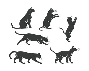 Elegant Cat Silhouettes Collection Featuring Playful Poses and Graceful Movements for Graphic Design and Creative Projects