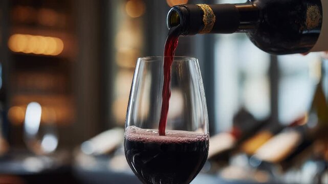 Immerse yourself in the delightful art of wine pouring within an exquisite and elegant dining atmosphere